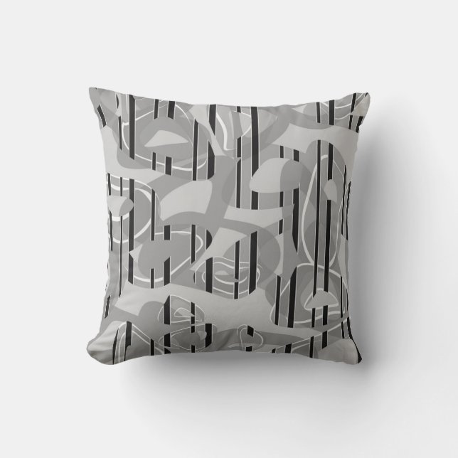 Coussin art moderne Abstrait rayé gris, blanc, noir (Recto)