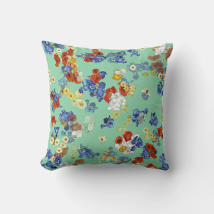 Coussin Art moderne Colorée Bleu Fleurs rouges Sage Vert
