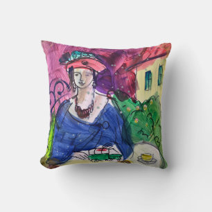Coussin Art moderne, femme et café