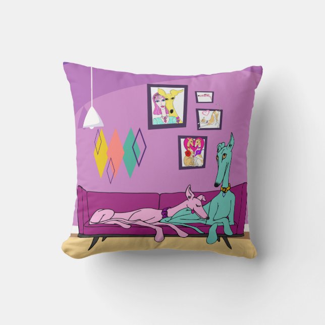 Coussin Art moderne Greyhound du milieu du siècle (Recto)