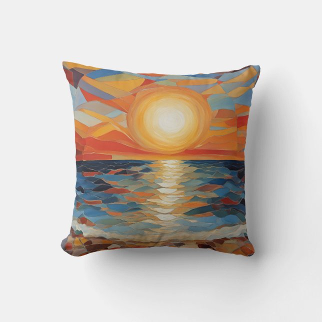 Coussin Art Moderne Lever de Soleil sur la Plage Méditerra (Recto)