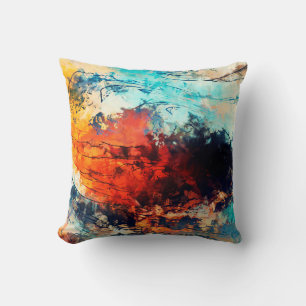 Coussin Art moderne. Oeuvre colorée contemporaine. Couleu