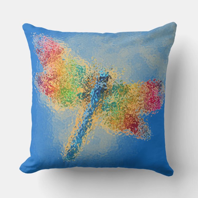Coussin Art multicolore de libellule (bleu) (Recto)
