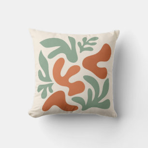 Coussin art mural abstrait vert sauge et terre cuite