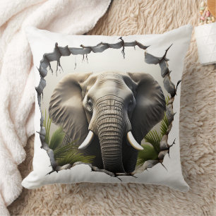 Coussin Art murale Eléphant 3D - Safari réaliste