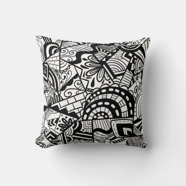 Coussin Art noir et blanc motif abstrait (Recto)
