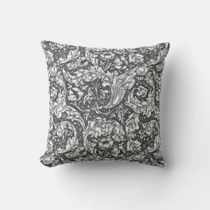 Coussin Art Nouveau Acanthus Feuilles et Fleurs, Gris