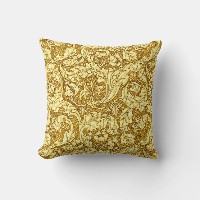 Coussin Art Nouveau Acanthus Feuilles & Fleurs, Mustard Go (Recto)
