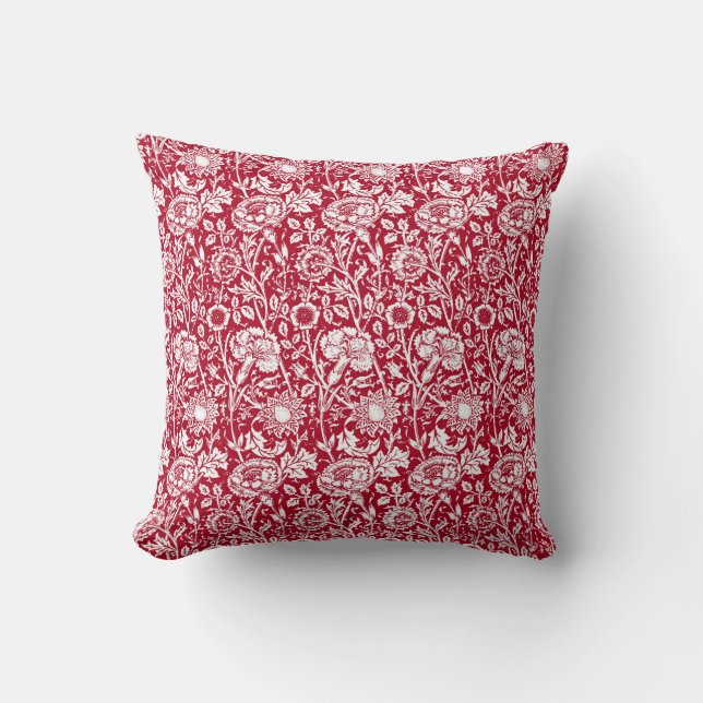 Coussin Art Nouveau Carnation Damask, rouge et blanc (Recto)