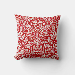 Coussin Art Nouveau Damas floral, rouge foncé et blanc
