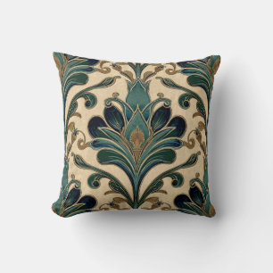 Coussin Art Nouveau Décor Vintage Majolique Floral Artisan