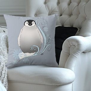 Coussin Art Nouveau Flocons de Neige Manchot Hiver Fantais