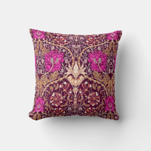 Coussin Art Nouveau floral, prune, beige et Deep Purple