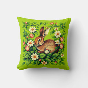 Coussin Art Nouveau Lièvre sauvage et fleurs