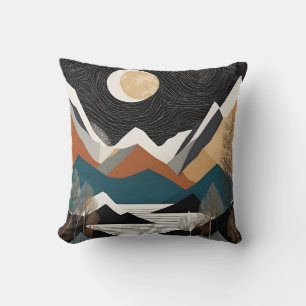 Coussin Art Nouveau Lune Sur Les Montagnes Noir Et Or