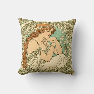 Coussin Art nouveau romantic illustration white flowers