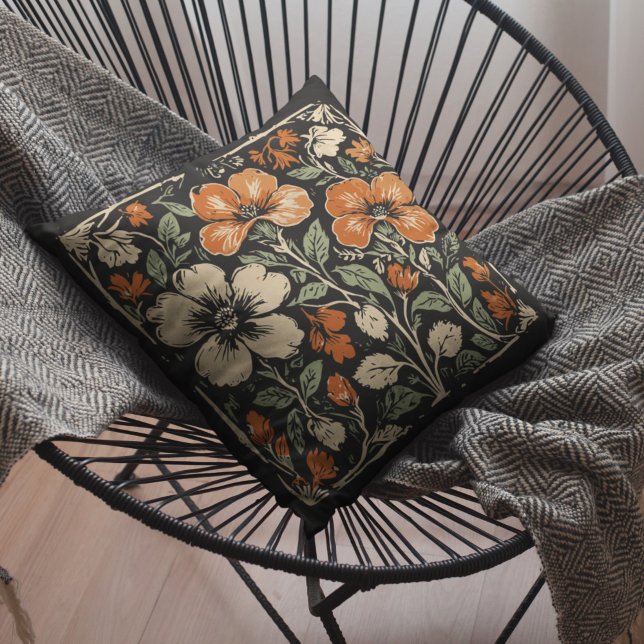 Coussin Art Nouveau Rustique esthétique Floral Botanique (Créateur téléchargé)