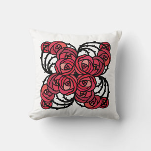 Coussin Art Nouveau Vignes florales rouges et noires roses