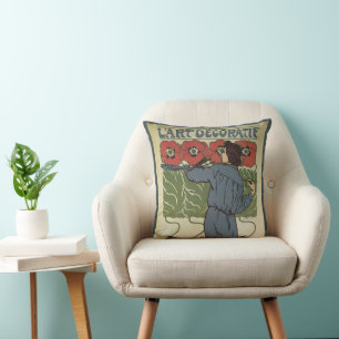Coussin Art Nouveau vintage, Artiste Peignant des Pavots