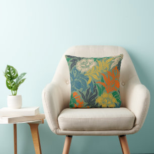 Coussin Art Nouveau Vintage Floral Botanique Bois Bloc
