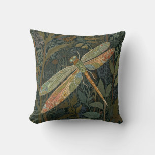 Coussin Art nouveau vintage libellule vert or