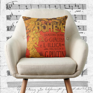 Coussin Art Nouveau vintage musique, La Bohème opéra, 1896