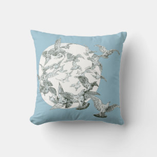 Coussin Art Nouveau vintage troupeau d'oiseaux avec pleine