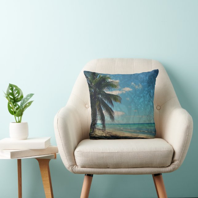 Coussin Art numérique bleu des Caraïbes (Chaise)