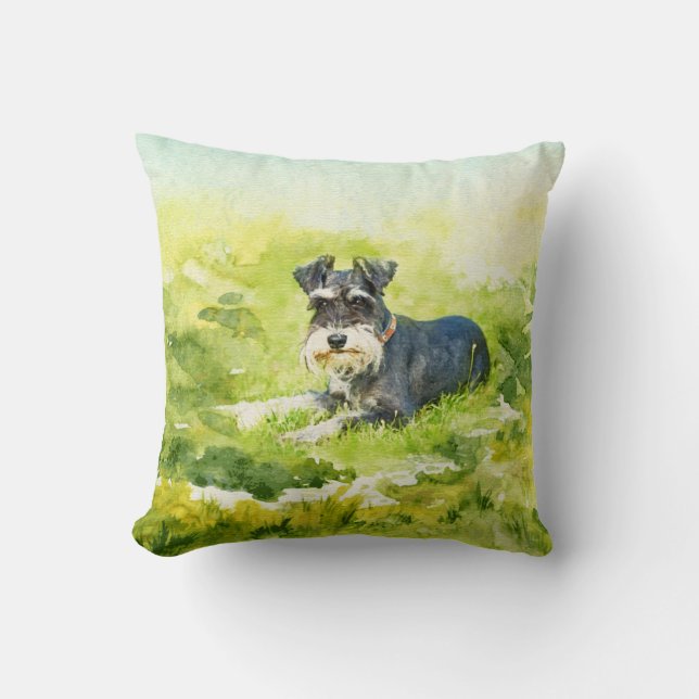 Coussin Art numérique d'aquarelle de Schnauzer miniature (Recto)