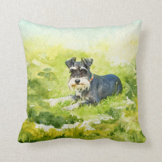 Coussin Art numérique d'aquarelle de Schnauzer miniature