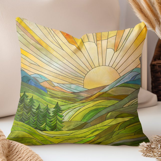 Coussin Art numérique mosaïque Mountain Sunrise (Créateur téléchargé)