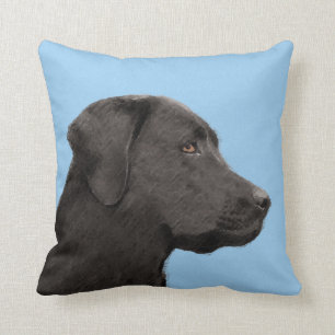 Coussin Art original de chien de peintre noir de Labrador 