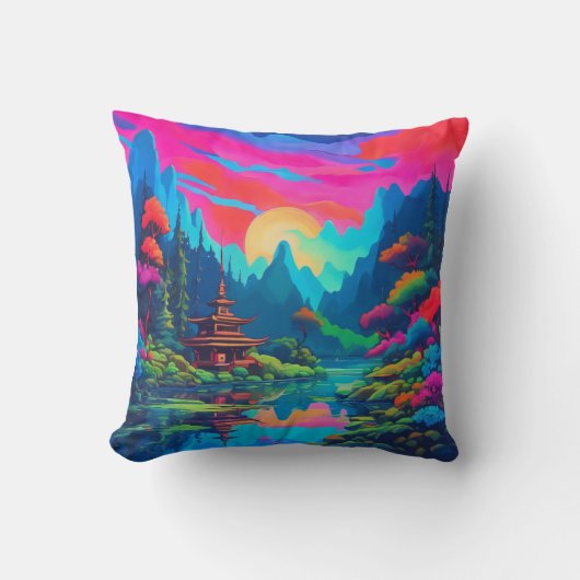Coussin Art Paysage Psychédélique Japonais (Recto)