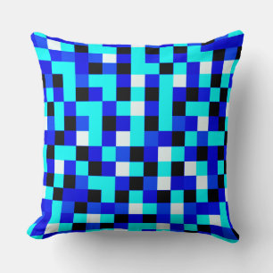 Coussin Art Pixel À damiers au hasard - Bleu et Blanc