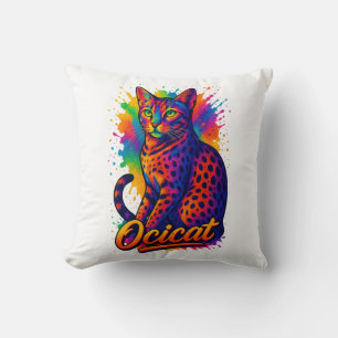 Coussin Art Pop Vibrant Ocicat - Chat Spoté Coloré