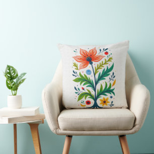 Coussin Art populaire arbre floral botanique Boho Cottagec