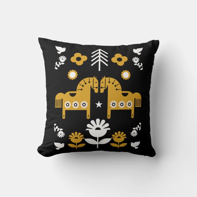 Coussin Art populaire de cheval scandinave (Recto)