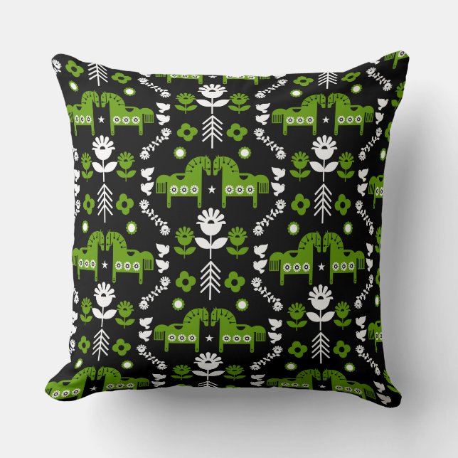 Coussin Art populaire de cheval scandinave (Recto)