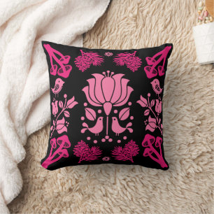 Coussin Art populaire des champignons de forêt nordique