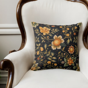 Coussin Art populaire Floral Vert foncé avec des fleurs do