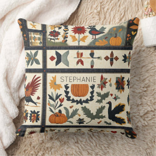 Coussin Art populaire Motif de courtepointe d'automne Ré