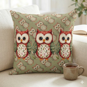 Coussin Art populaire Patchwork Chouette Cottagecore