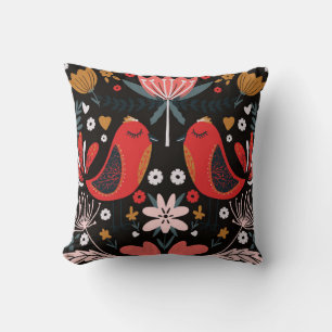 Coussin art populaire scandinave coloré motif avec flore
