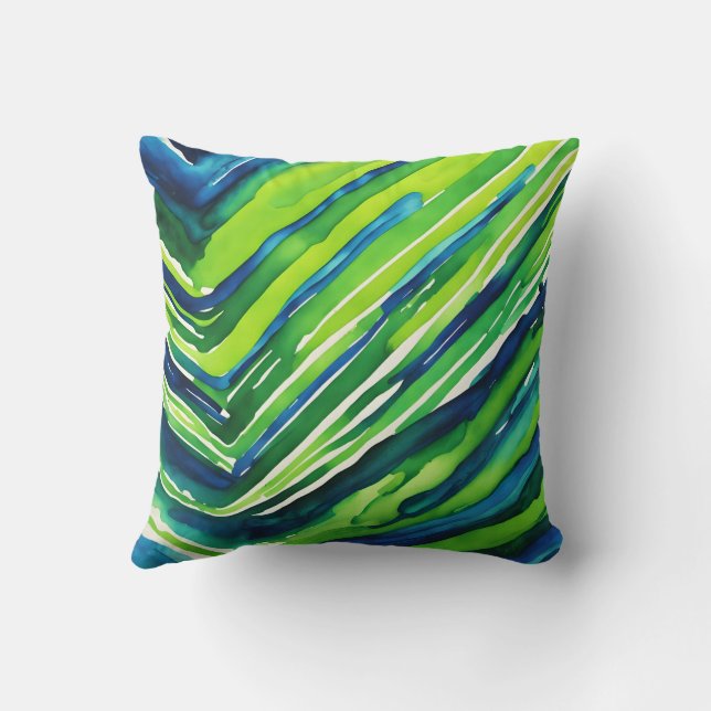 Coussin Art rayures vert néon et bleu foncé (Verso)