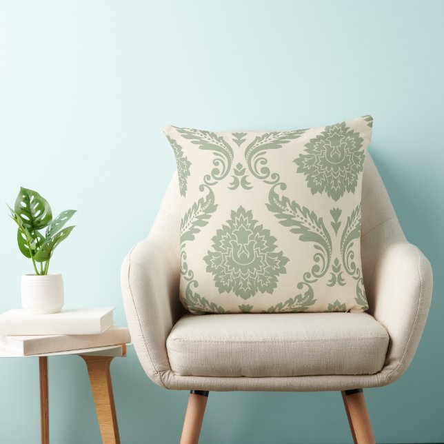 Coussin Art Rococo Damassé I 2Voies Crème et Vert (Chaise)