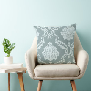 Coussin Art Rococo Damassé I Bleu de Canard Œuf+Turquoise