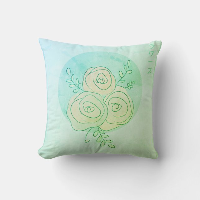 Coussin Art rose aqua japonais (Recto)
