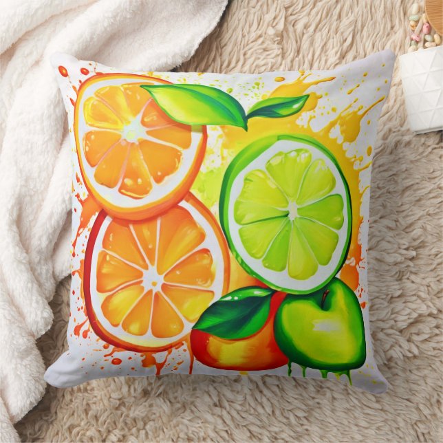 Coussin Art Splash de Fruits Citriques Vibrants (Couverture)