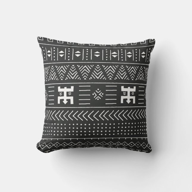 Coussin Art Tribal Africain : Géométrique Noir & Blanc (Recto)
