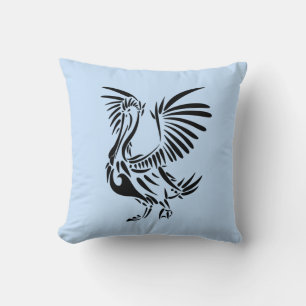Coussin Art tribal de pélican sur fond bleu